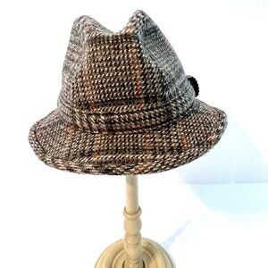 Men's Green Grove Weavers Jacob Wool Hat, Gray & Brown Tweed Fedora, Sz. L., EC!